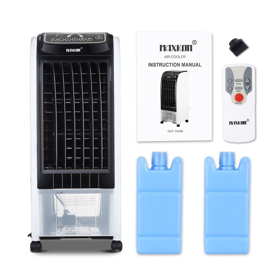 MAXKON 7L Mobile Evaporative Air Cooler Fan Humidifier Air Purifier Ionizer 3 Modes with Remote Control Black