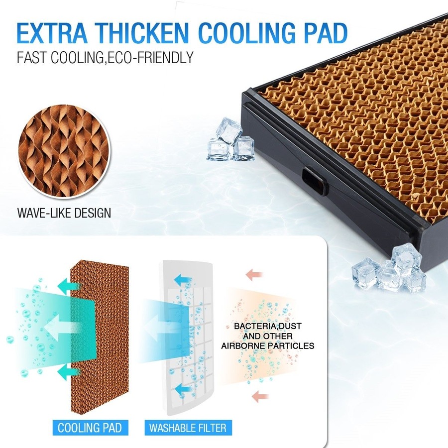 MAXKON 7L Mobile Evaporative Air Cooler Fan Humidifier Air Purifier Ionizer 3 Modes with Remote Control Black