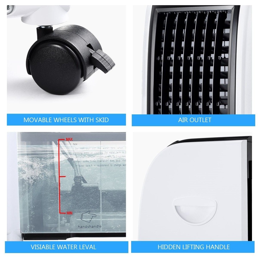 MAXKON 7L Mobile Evaporative Air Cooler Fan Humidifier Air Purifier Ionizer 3 Modes with Remote Control Black