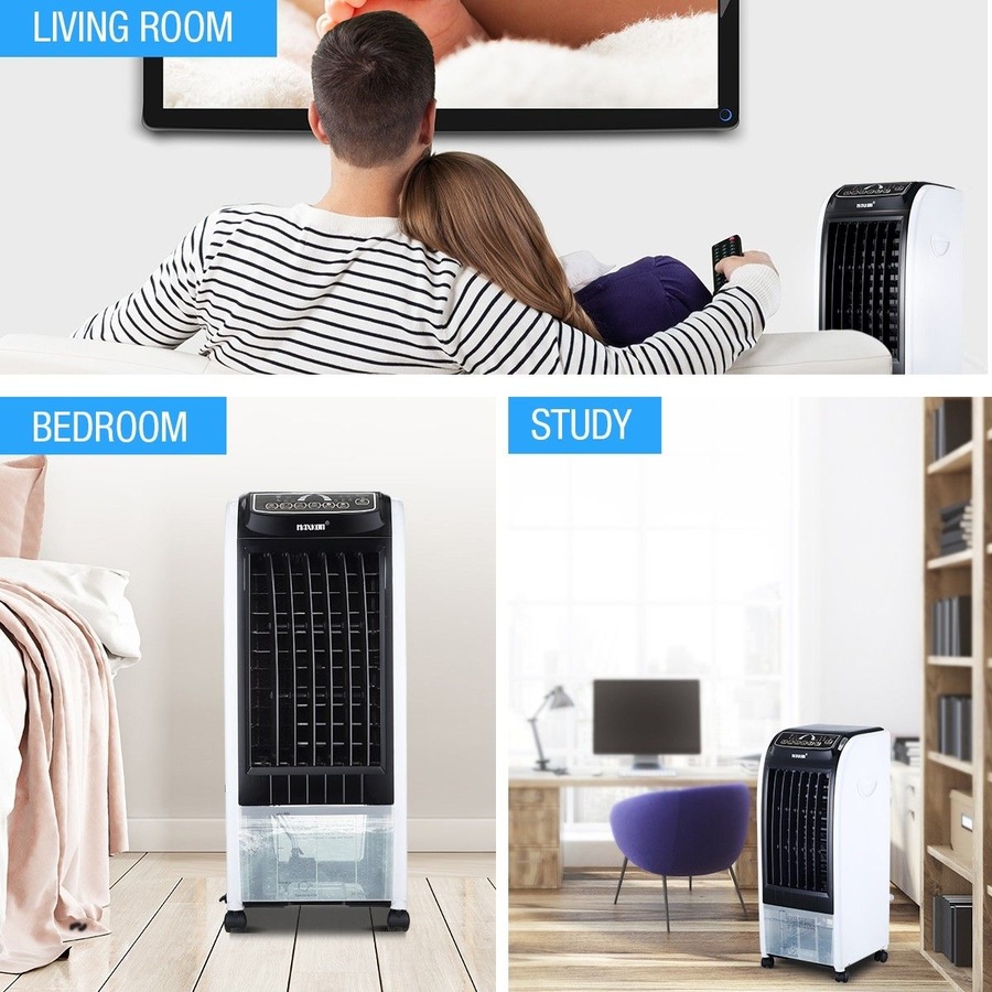 MAXKON 7L Mobile Evaporative Air Cooler Fan Humidifier Air Purifier Ionizer 3 Modes with Remote Control Black
