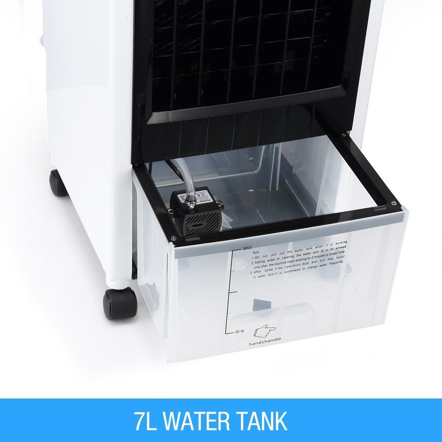 MAXKON 7L Mobile Evaporative Air Cooler Fan Humidifier Air Purifier Ionizer 3 Modes with Remote Control Black