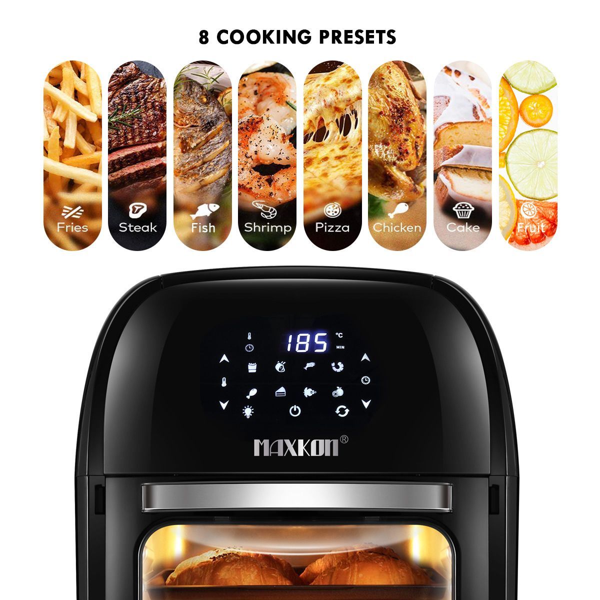 Buy Maxkon Air Fryer Cooker Convection Oven Small Oven 12L with Bonus Recipes Black MyDeal