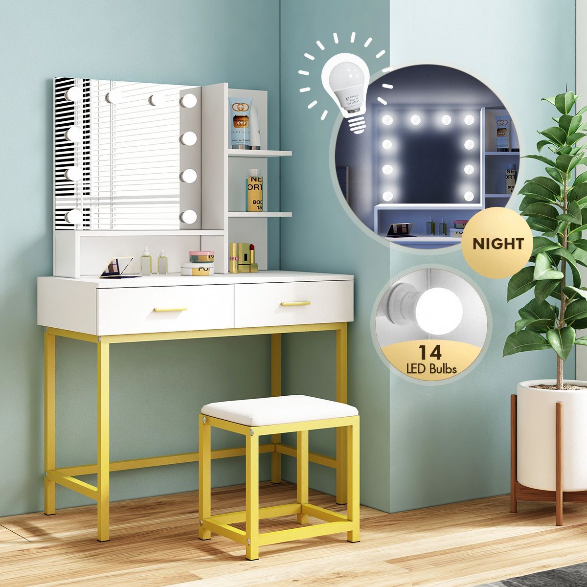 Desk with deals led mirror