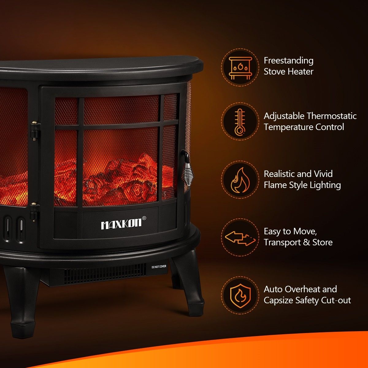 Electric Stove Galleon Fires Ida 3D Realistic Flame Effect New 2018 Model LED- 1800W- Fireplace Heater- Log Flame Effect- Fireplaces Freestanding 