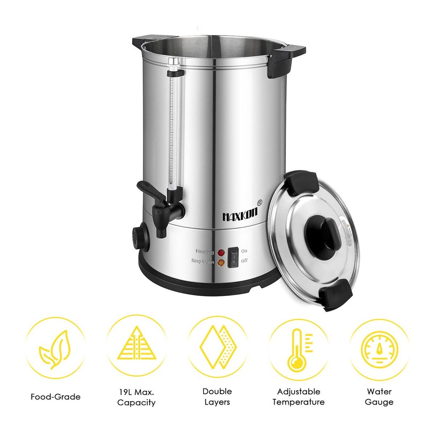 Maxkon Hot Water Urn 19L Instant Heat Beverage Dispenser Cold Coffee Maker Warm Tea Kettle Machine Commercial Home Stainless Steel Double Layer Boiler
