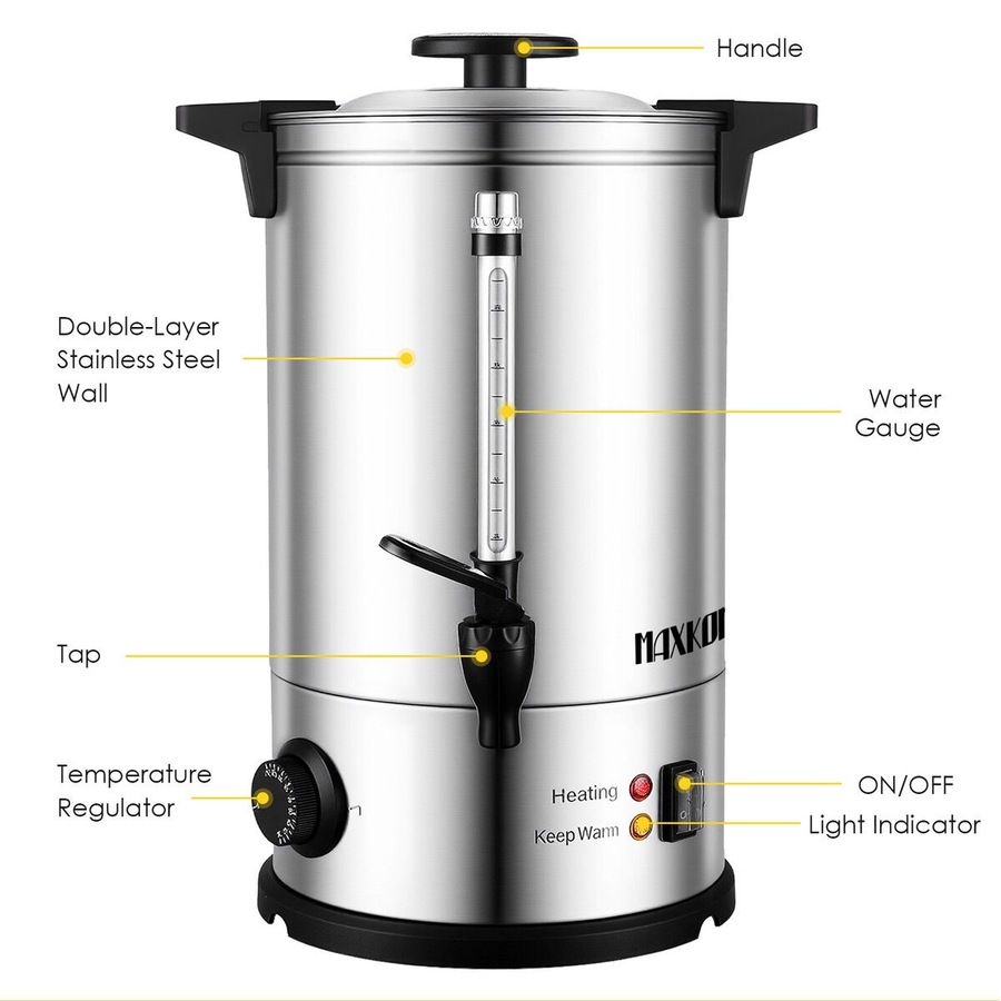 Maxkon Hot Water Urn 19L Instant Heat Beverage Dispenser Cold Coffee Maker Warm Tea Kettle Machine Commercial Home Stainless Steel Double Layer Boiler
