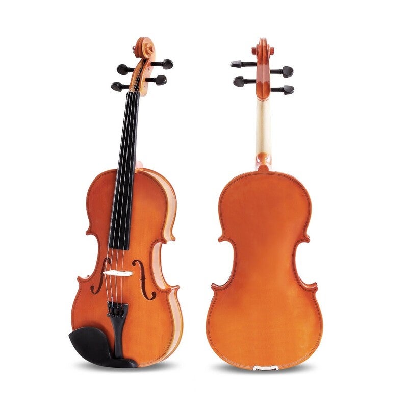 Melodic Full Size Acoustic Violin Wooden Natural with Bow Rosin Strings Beginner