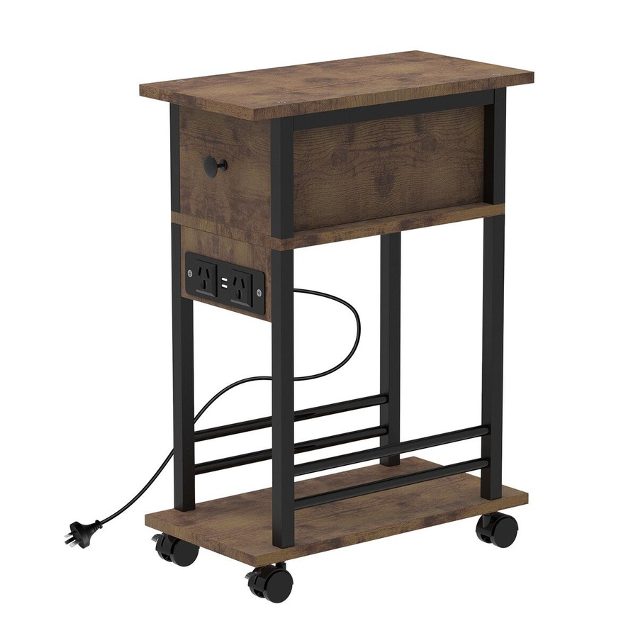 Mobile Sofa Bed Side Table Charging Station Narrow End Hall Entry Lamp Laptop Desk Coffee Couch Nightstand Storage Shelf Living Room Bedroom Furniture