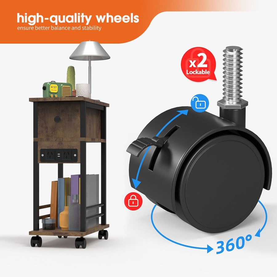 Mobile Sofa Bed Side Table Charging Station Narrow End Hall Entry Lamp Laptop Desk Coffee Couch Nightstand Storage Shelf Living Room Bedroom Furniture