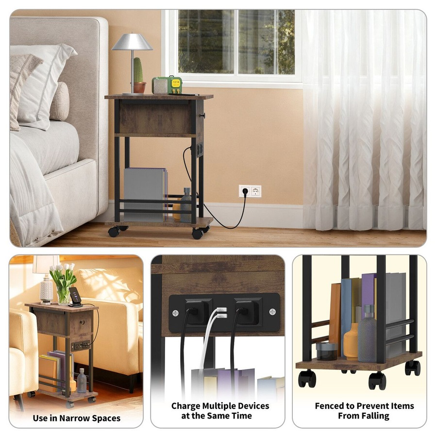 Mobile Sofa Bed Side Table Charging Station Narrow End Hall Entry Lamp Laptop Desk Coffee Couch Nightstand Storage Shelf Living Room Bedroom Furniture