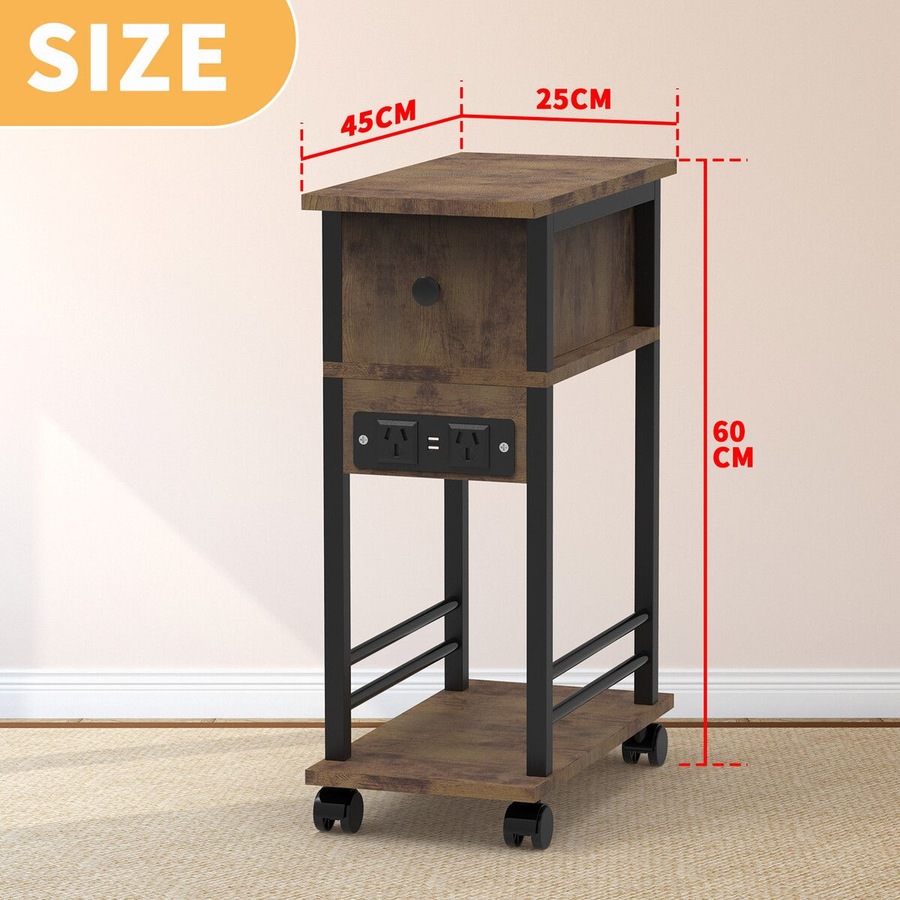 Mobile Sofa Bed Side Table Charging Station Narrow End Hall Entry Lamp Laptop Desk Coffee Couch Nightstand Storage Shelf Living Room Bedroom Furniture