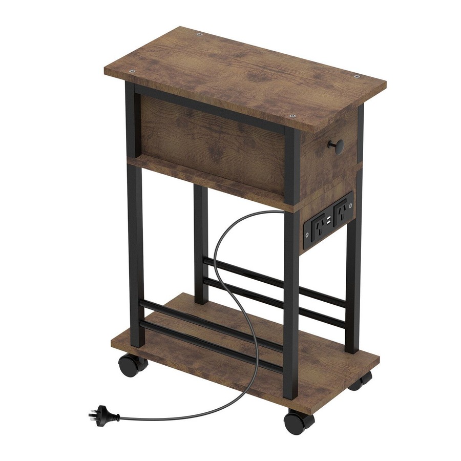 Mobile Sofa Bed Side Table Charging Station Narrow End Hall Entry Lamp Laptop Desk Coffee Couch Nightstand Storage Shelf Living Room Bedroom Furniture