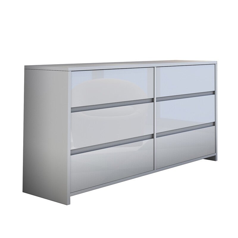 Modern 6 Drawer Chest Dresser High Gloss Storage Cabinet Wood Bedroom Furniture White