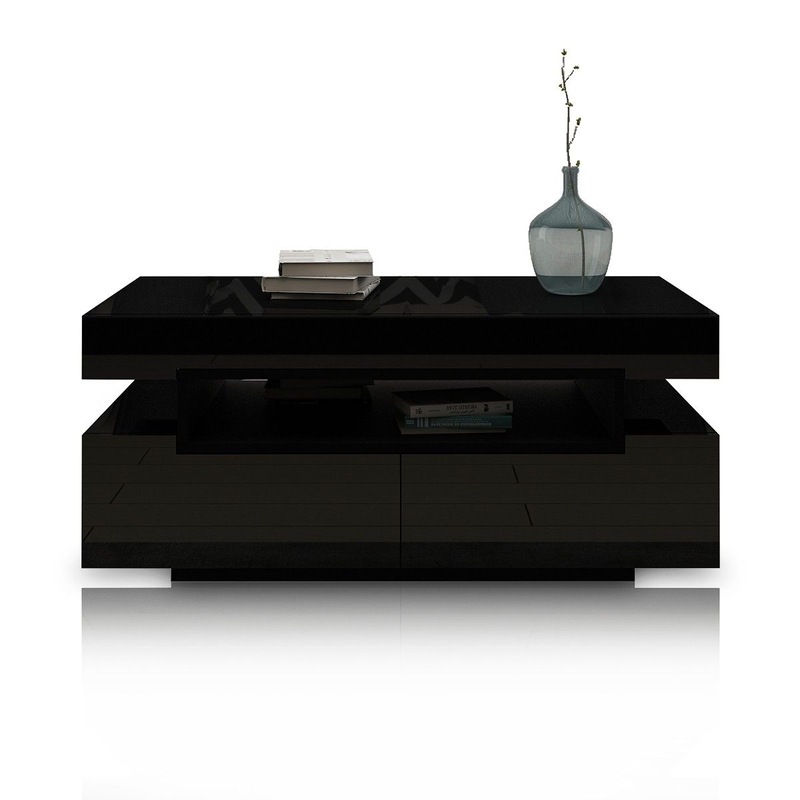 Buy Modern Black Coffee Table 4-Drawer Storage Shelf High Gloss Wood Living Room Furniture - MyDeal