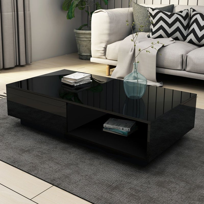 Buy Modern Coffee Table Storage Drawer Shelf Cabinet High Gloss Wood ...