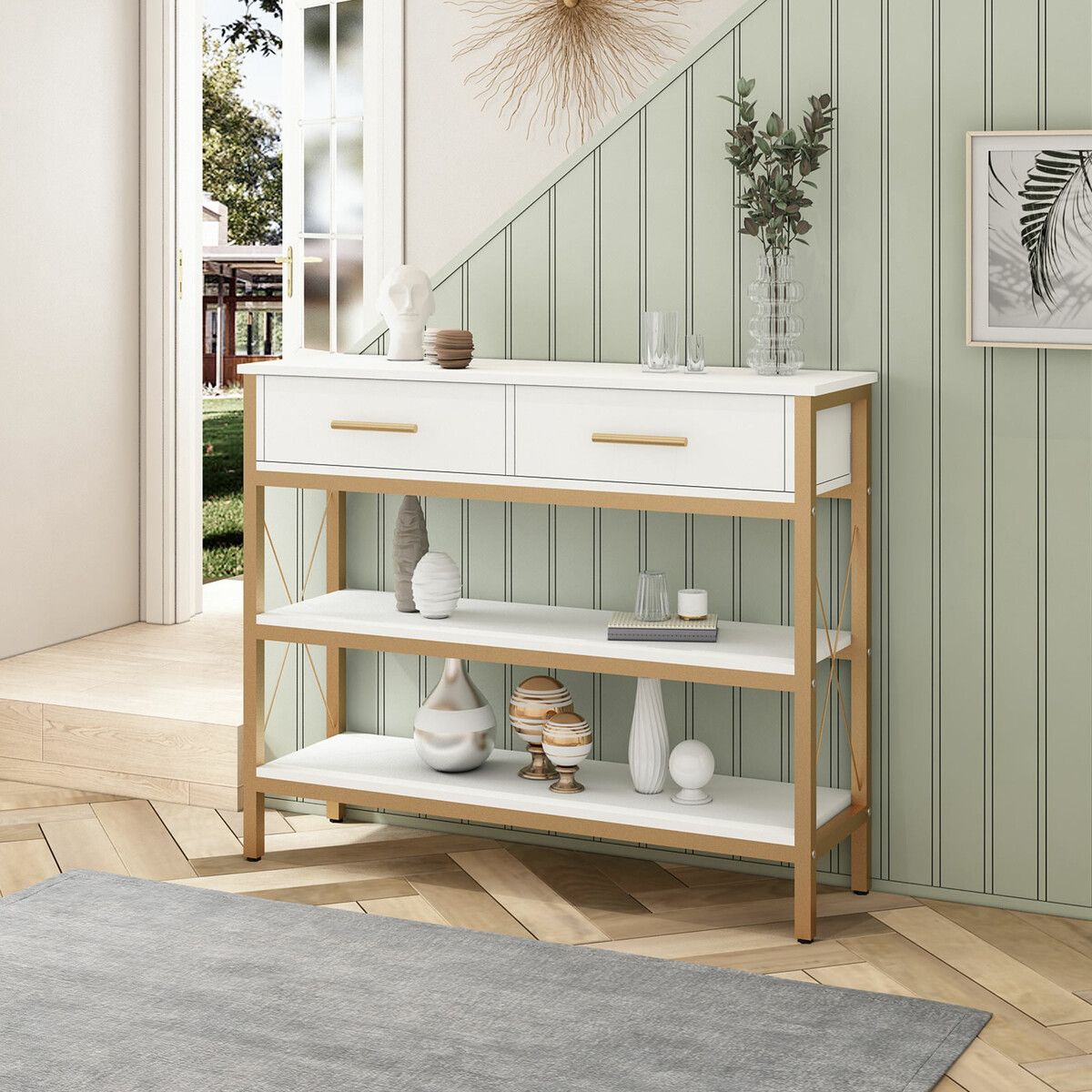 Long accent deals table with storage