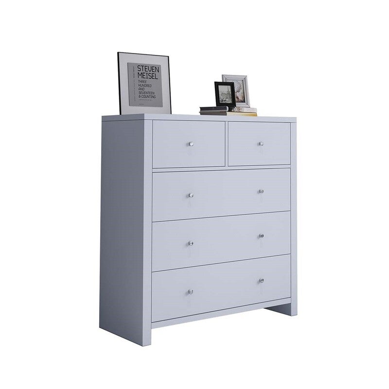 Modern White Tallboy Chest of Drawers Dresser with 3 Large & 2 Half Storage Drawers