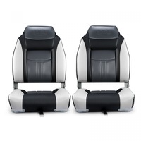 OGL 2pcs Folding Boat Seats Marine Helm Captain Foldable Swivel Chairs High Back Moulded Vinyl Flip Waterproof Fishing Seating Set