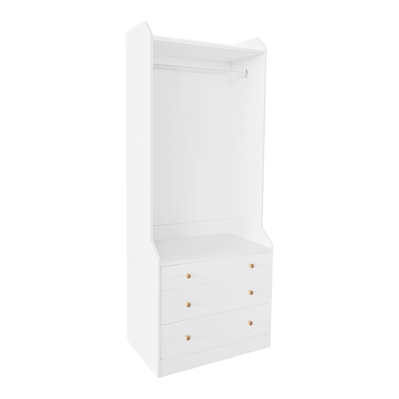 Buy Open Storage Wardrobe White Garment 3 Drawers Tall Corner