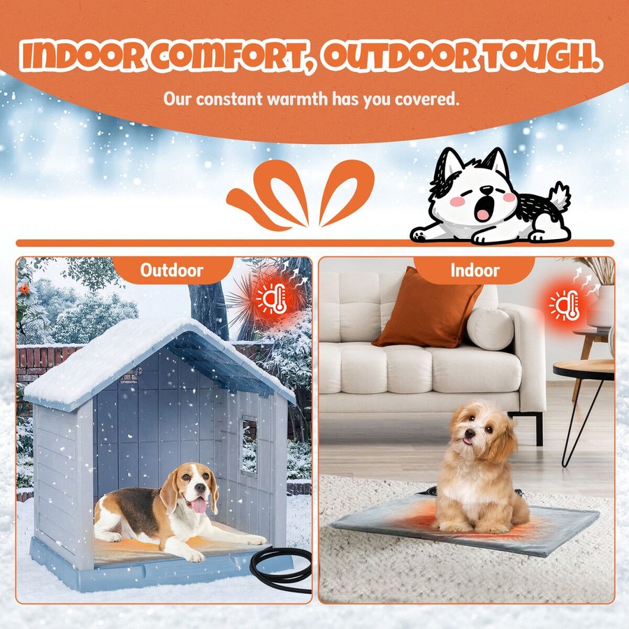 Pet Dog Heating Pad Heated Cat Bed Blanket Waterproof Electric Heater 60x45cm Kitten Puppy Bunny Warming Mat Cushion for Crate Carrier House Kennel