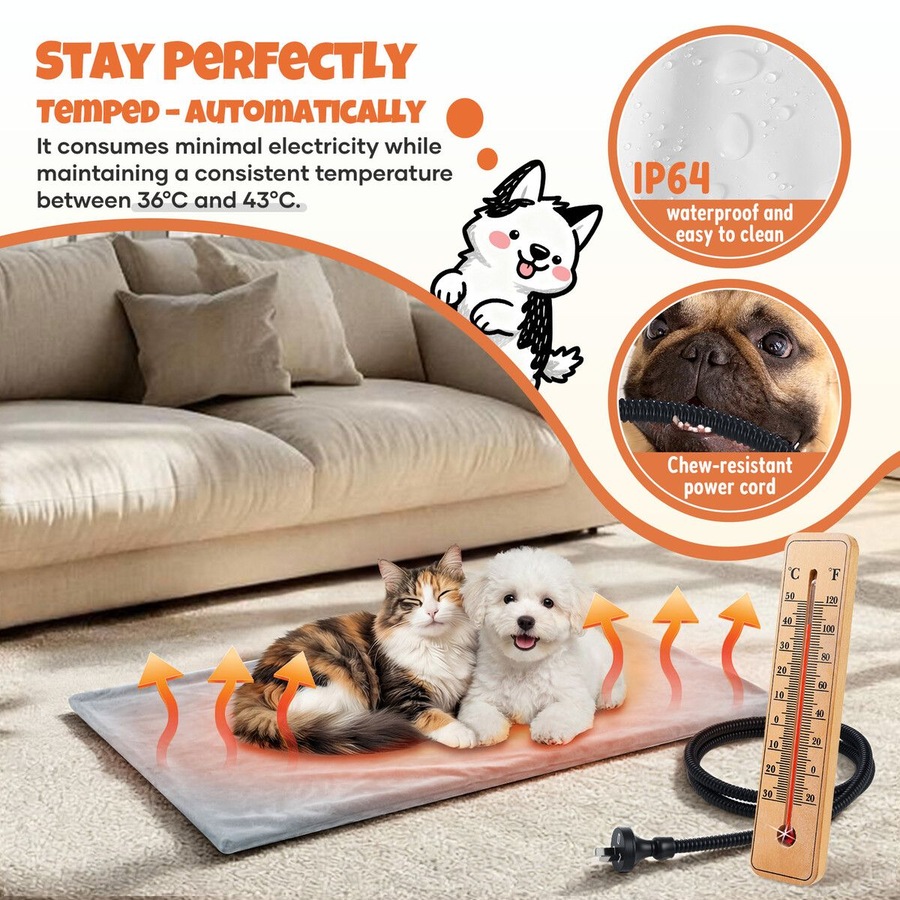 Pet Dog Heating Pad Heated Cat Bed Blanket Waterproof Electric Heater 60x45cm Kitten Puppy Bunny Warming Mat Cushion for Crate Carrier House Kennel