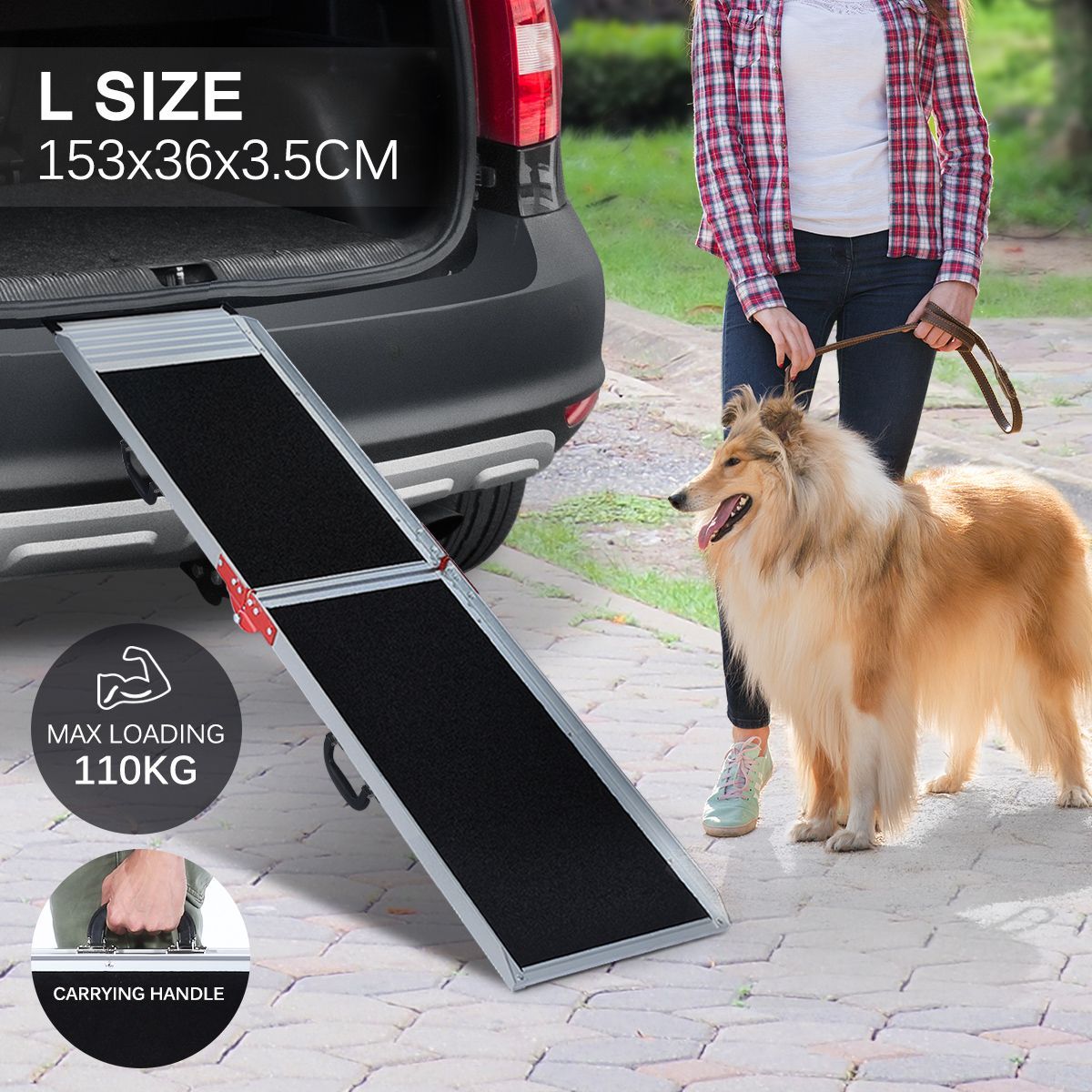 Petscene 153CM Dog Car Ramp Folding Portable Pet Doggy Steps Ladder for