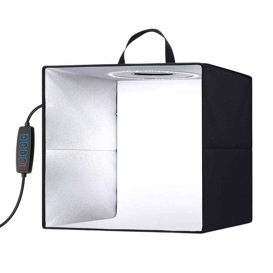 Photo Studio LED Light Tent Portable Photography Shooting Soft Box Kit Dimmable Lights 6 Colour Backdrops Folding for Small Products Jewellery 40x40cm