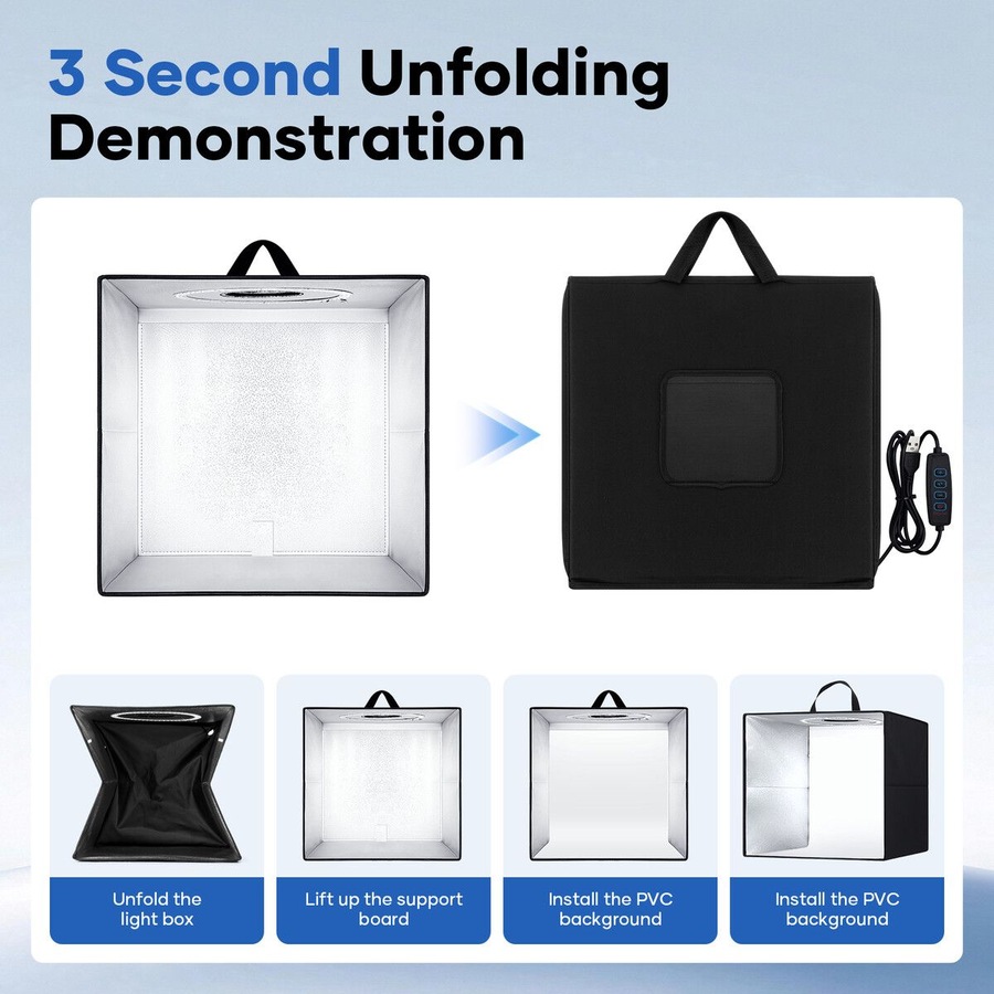 Photo Studio LED Light Tent Portable Photography Shooting Soft Box Kit Dimmable Lights 6 Colour Backdrops Folding for Small Products Jewellery 40x40cm