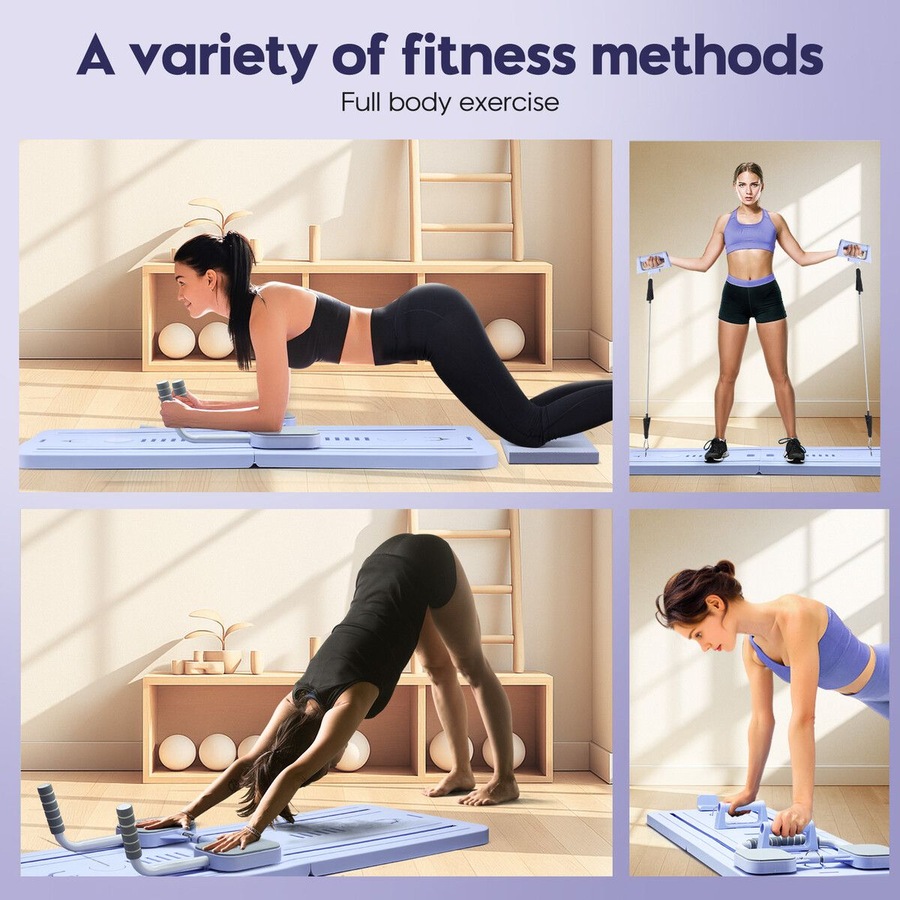 Pilates Board Reformer Abdominal Ab Core Trainer Machine Multifunctional Home Gym Workout Push Up Sliding Exercise Fitness Equipment Resistance Bands