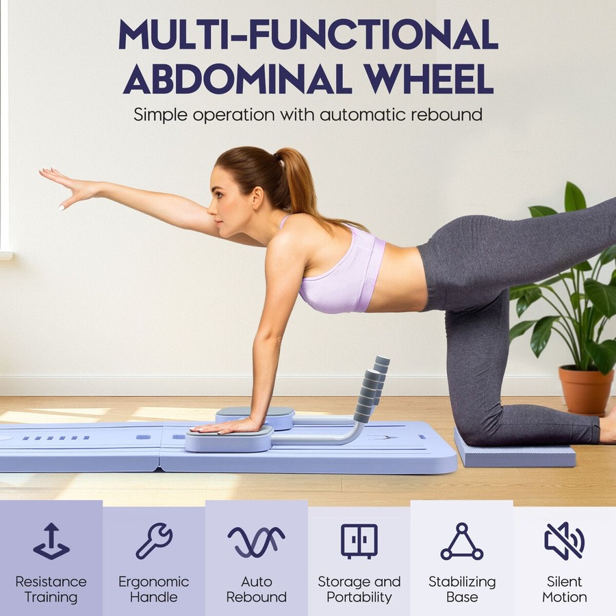 Pilates Board Reformer Abdominal Ab Core Trainer Machine Multifunctional Home Gym Workout Push Up Sliding Exercise Fitness Equipment Resistance Bands