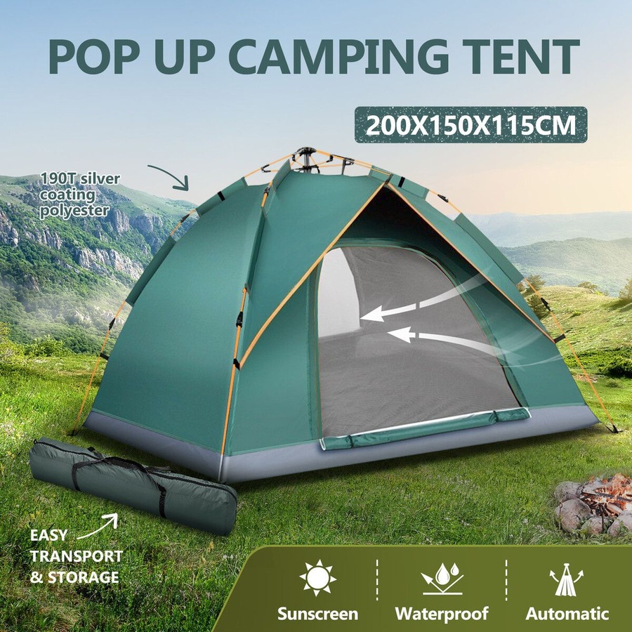 Pop Up Beach Tent Shelter Camping Instant Dome Family Shade Automatic Hiking Fishing Sun Rain Picnic Outdoor Waterproof Portable Bag 200x150x115cm
