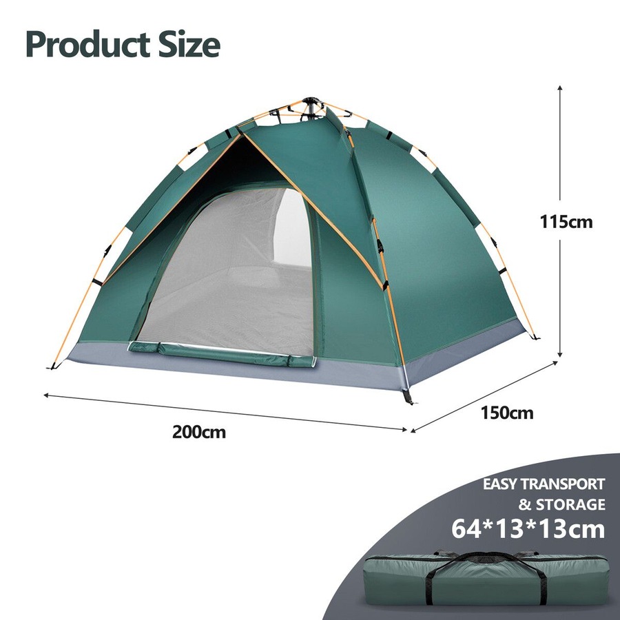 Pop Up Beach Tent Shelter Camping Instant Dome Family Shade Automatic Hiking Fishing Sun Rain Picnic Outdoor Waterproof Portable Bag 200x150x115cm