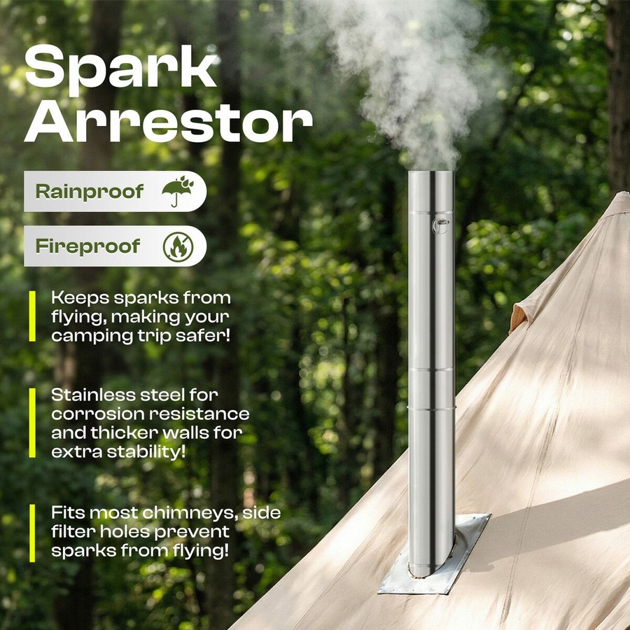 Portable Camping Hot Tent Stove Fire Wood Burning Heating Carbon Steel Log Burner Heater Cooker 7 Chimney Pipes Outdoor Winter Warmth Fishing Hiking