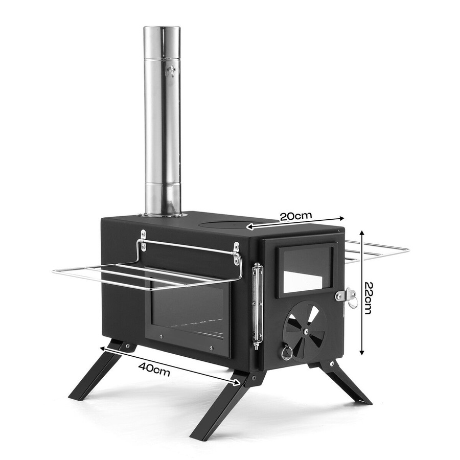 Portable Camping Hot Tent Stove Fire Wood Burning Heating Carbon Steel Log Burner Heater Cooker 7 Chimney Pipes Outdoor Winter Warmth Fishing Hiking