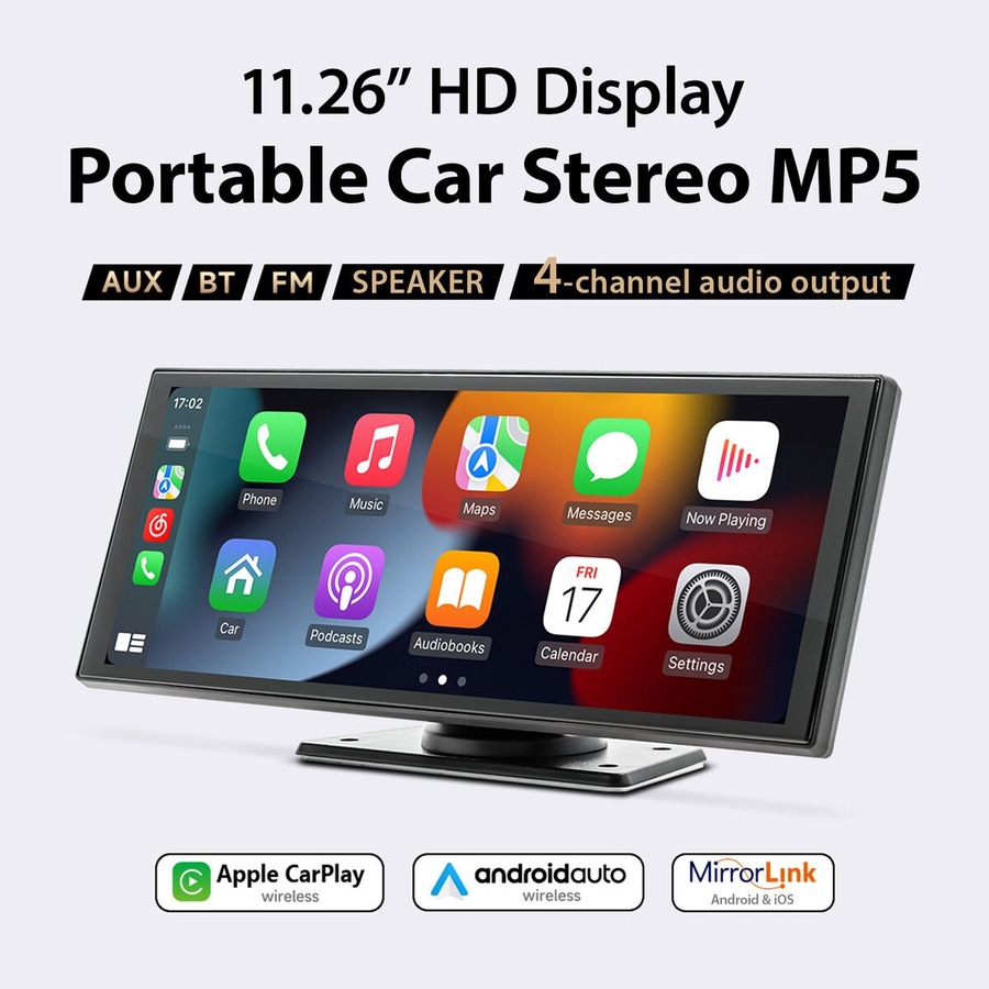 Portable Car Stereo Radio 11.26 Inch Apple Carplay Android Auto MP5 Player Wireless MirrorLink Bluetooth Head Unit FM Audio Vehicle Touchscreen System