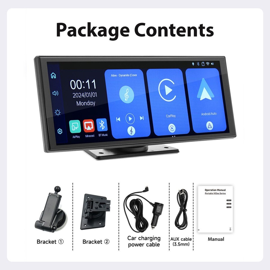Portable Car Stereo Radio 11.26 Inch Apple Carplay Android Auto MP5 Player Wireless MirrorLink Bluetooth Head Unit FM Audio Vehicle Touchscreen System