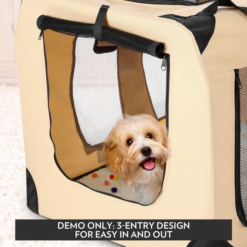 Extra Large Pet Dog Cat Soft Crate Folding Puppy Travel Cage Beige