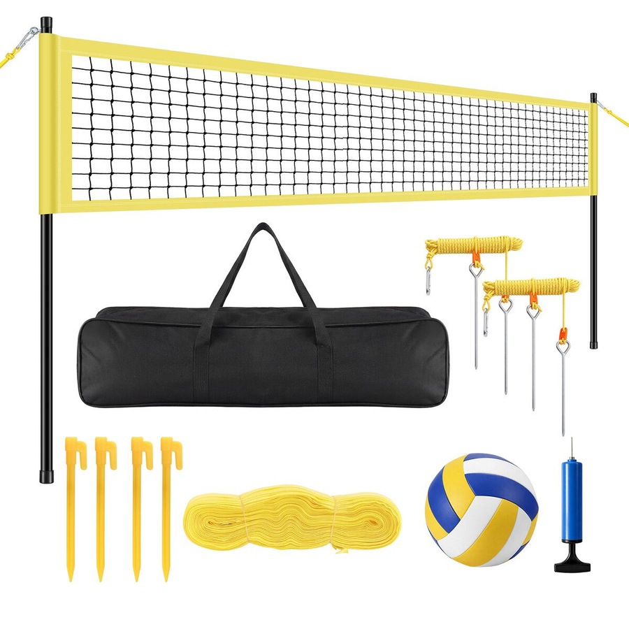 Portable Volleyball Net Set Outdoor Sports Training Equipment Backyard Pool Beach Sand Grass Height Adjustable Poles Carry Bag Ball Pump 9.75x0.91m