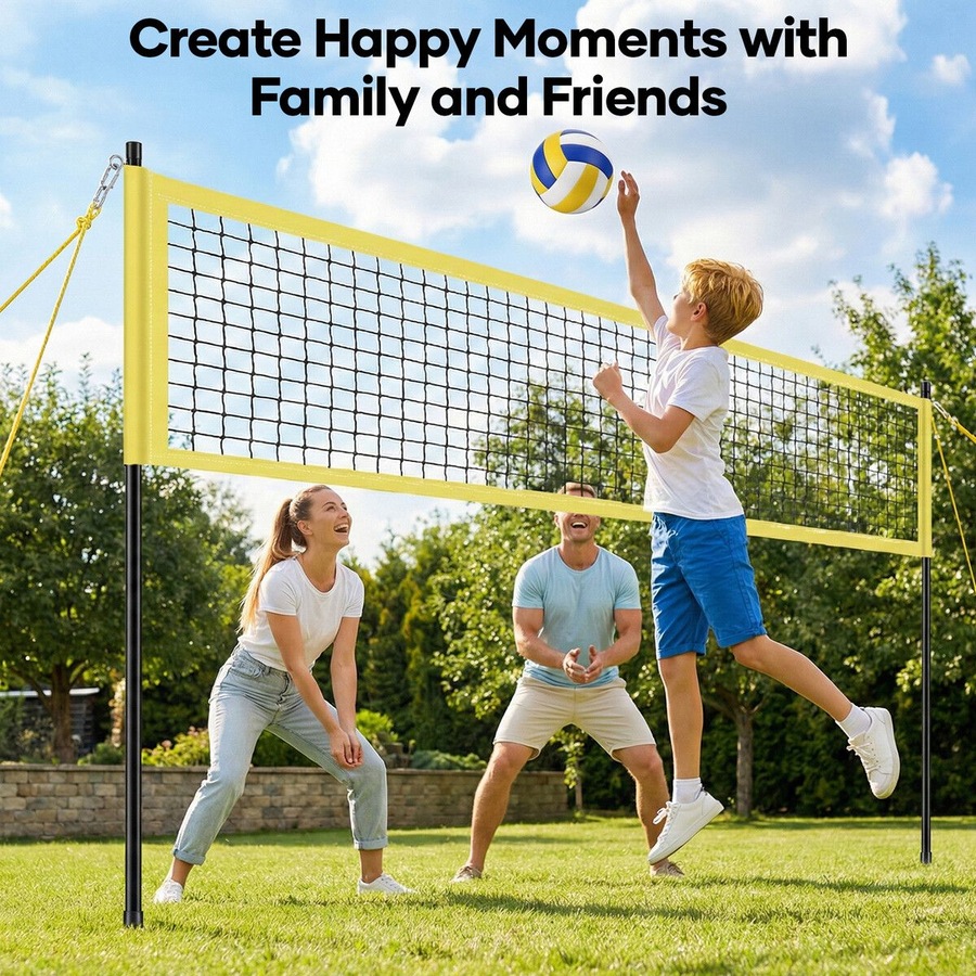 Portable Volleyball Net Set Outdoor Sports Training Equipment Backyard Pool Beach Sand Grass Height Adjustable Poles Carry Bag Ball Pump 9.75x0.91m
