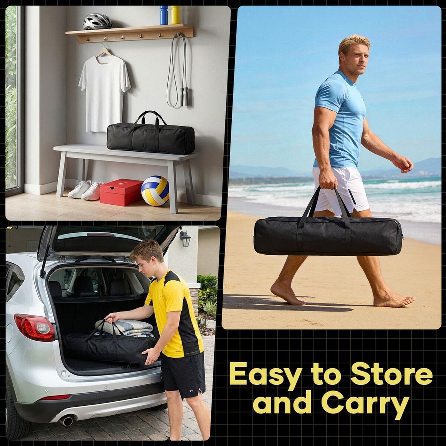 Portable Volleyball Net Set Outdoor Sports Training Equipment Backyard Pool Beach Sand Grass Height Adjustable Poles Carry Bag Ball Pump 9.75x0.91m