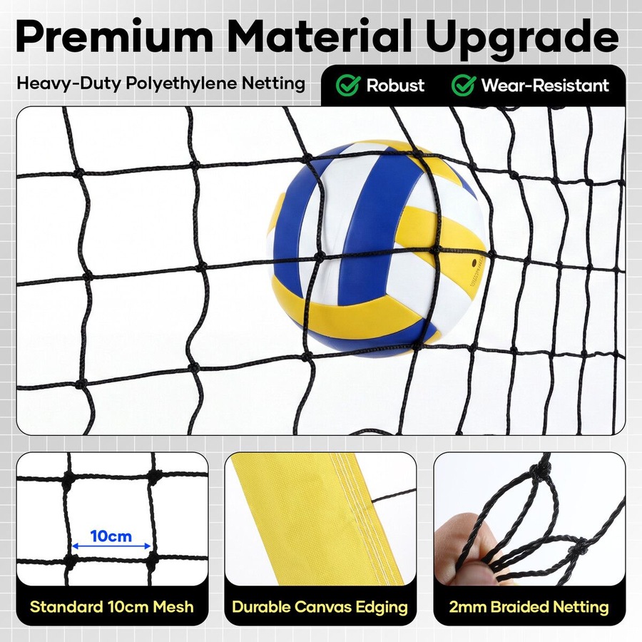 Portable Volleyball Net Set Outdoor Sports Training Equipment Backyard Pool Beach Sand Grass Height Adjustable Poles Carry Bag Ball Pump 9.75x0.91m