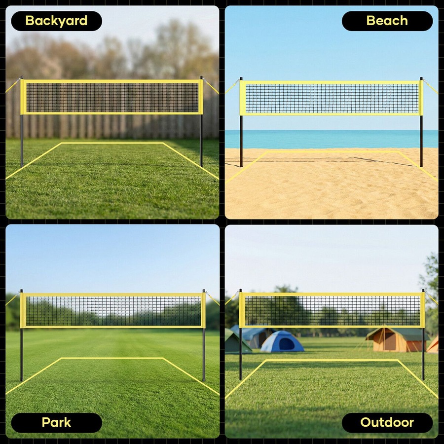 Portable Volleyball Net Set Outdoor Sports Training Equipment Backyard Pool Beach Sand Grass Height Adjustable Poles Carry Bag Ball Pump 9.75x0.91m