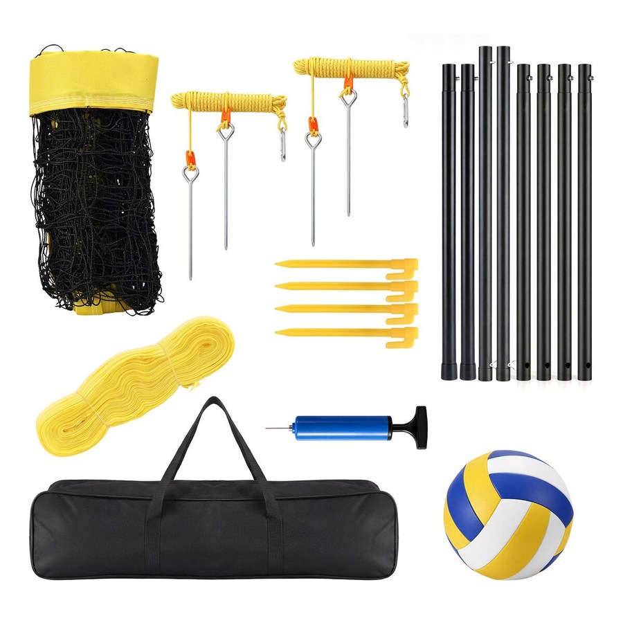 Portable Volleyball Net Set Outdoor Sports Training Equipment Backyard Pool Beach Sand Grass Height Adjustable Poles Carry Bag Ball Pump 9.75x0.91m
