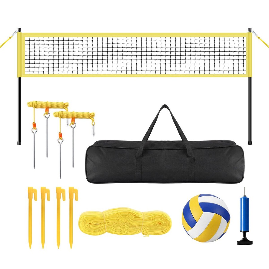 Portable Volleyball Net Set Outdoor Sports Training Equipment Backyard Pool Beach Sand Grass Height Adjustable Poles Carry Bag Ball Pump 9.75x0.91m