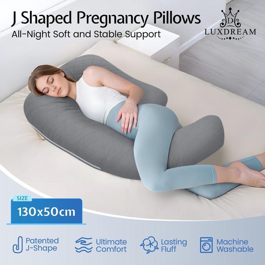 Pregnancy Body Pillow Long Bed Sleeping Full Head Neck Leg Belly Support Cushion Shredded Memory Foam Maternity Women Side Sleepers J Shape 130x50cm