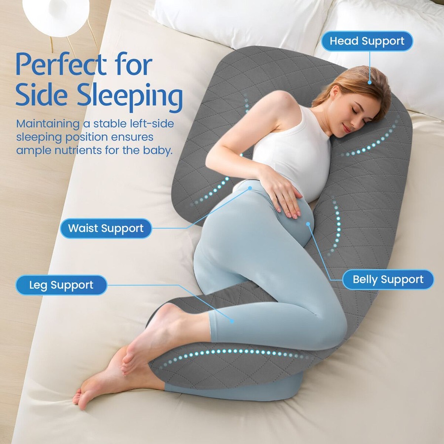 Pregnancy Body Pillow Long Bed Sleeping Full Head Neck Leg Belly Support Cushion Shredded Memory Foam Maternity Women Side Sleepers J Shape 130x50cm