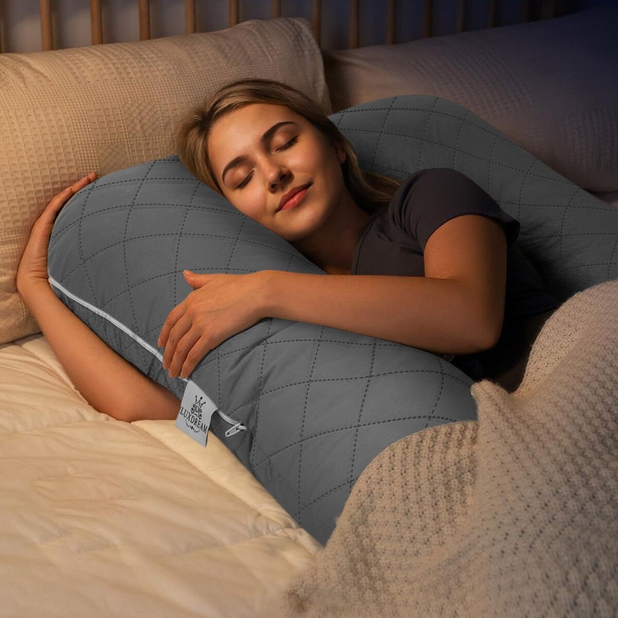 Pregnancy Body Pillow Long Bed Sleeping Full Head Neck Leg Belly Support Cushion Shredded Memory Foam Maternity Women Side Sleepers J Shape 130x50cm