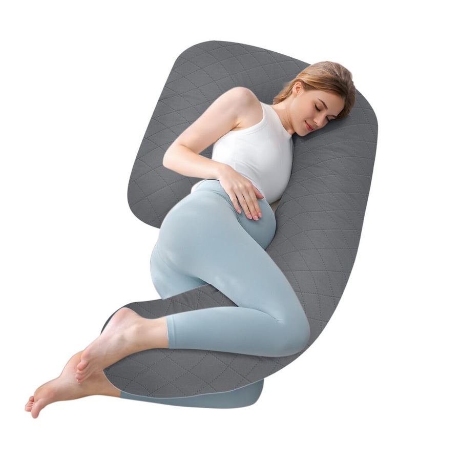 Pregnancy Body Pillow Long Bed Sleeping Full Head Neck Leg Belly Support Cushion Shredded Memory Foam Maternity Women Side Sleepers J Shape 130x50cm
