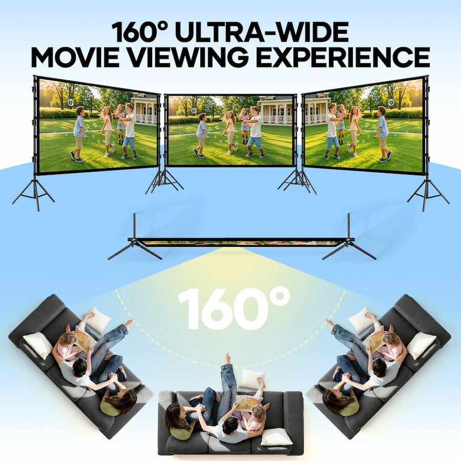 Projector Screen 100 Inch 16:9 Foldable Tripod Stands Portable Front Rear Projection Outdoor Home Cinema Theatre 4K Ultra HD TV Backyard Movie Night