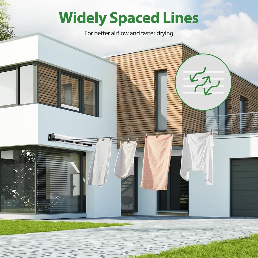 Buy Retractable Clothesline 4 Line Clothes Dryer Airer Rack Wall ...